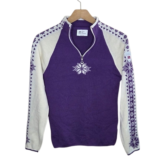 Dale of Norway Geilo Quarter Zip Snowflake Purple Cream Wool Sweater Size Small - Picture 1 of 6